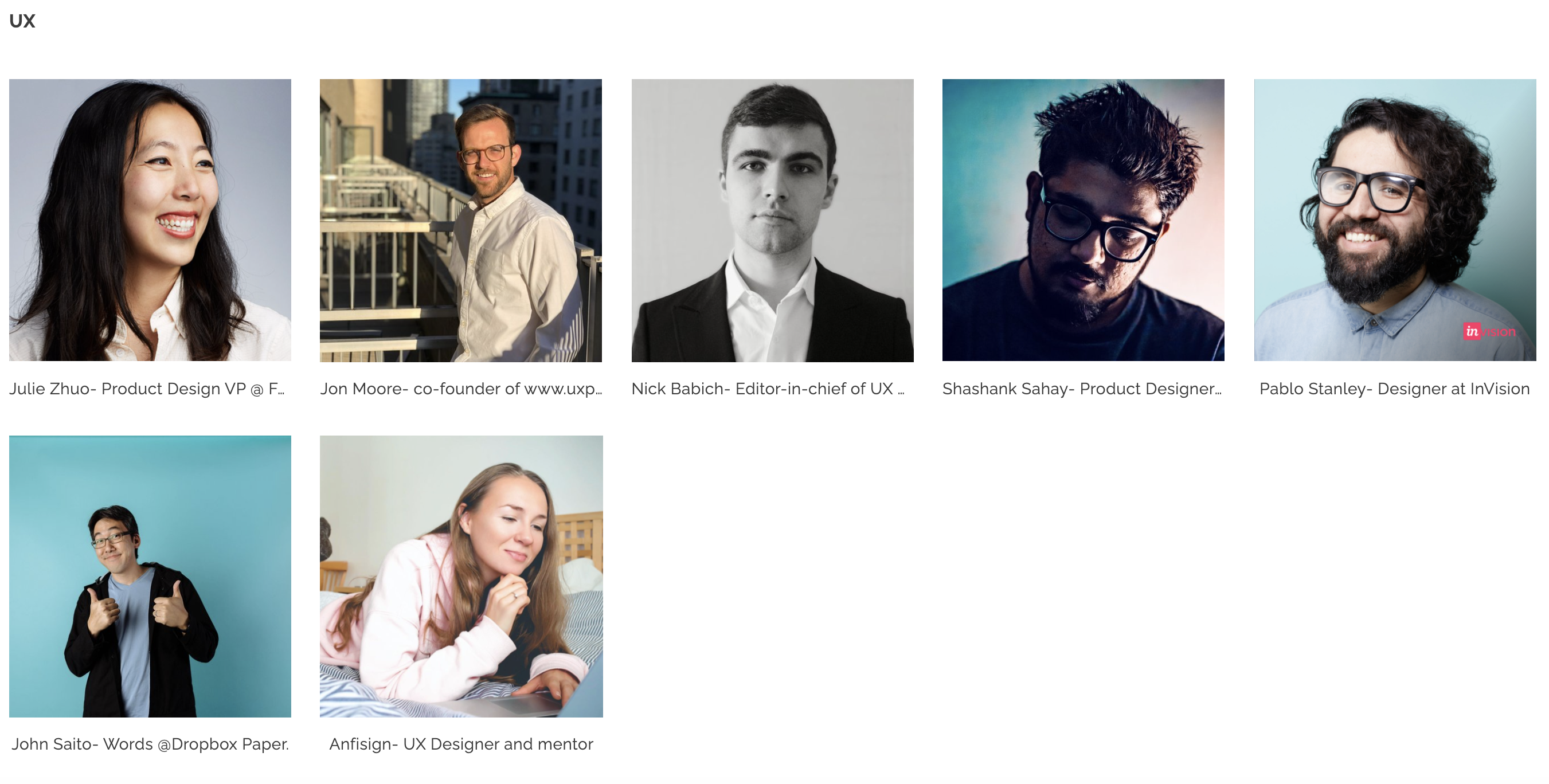 Screenshot of favourite UX designers to follow