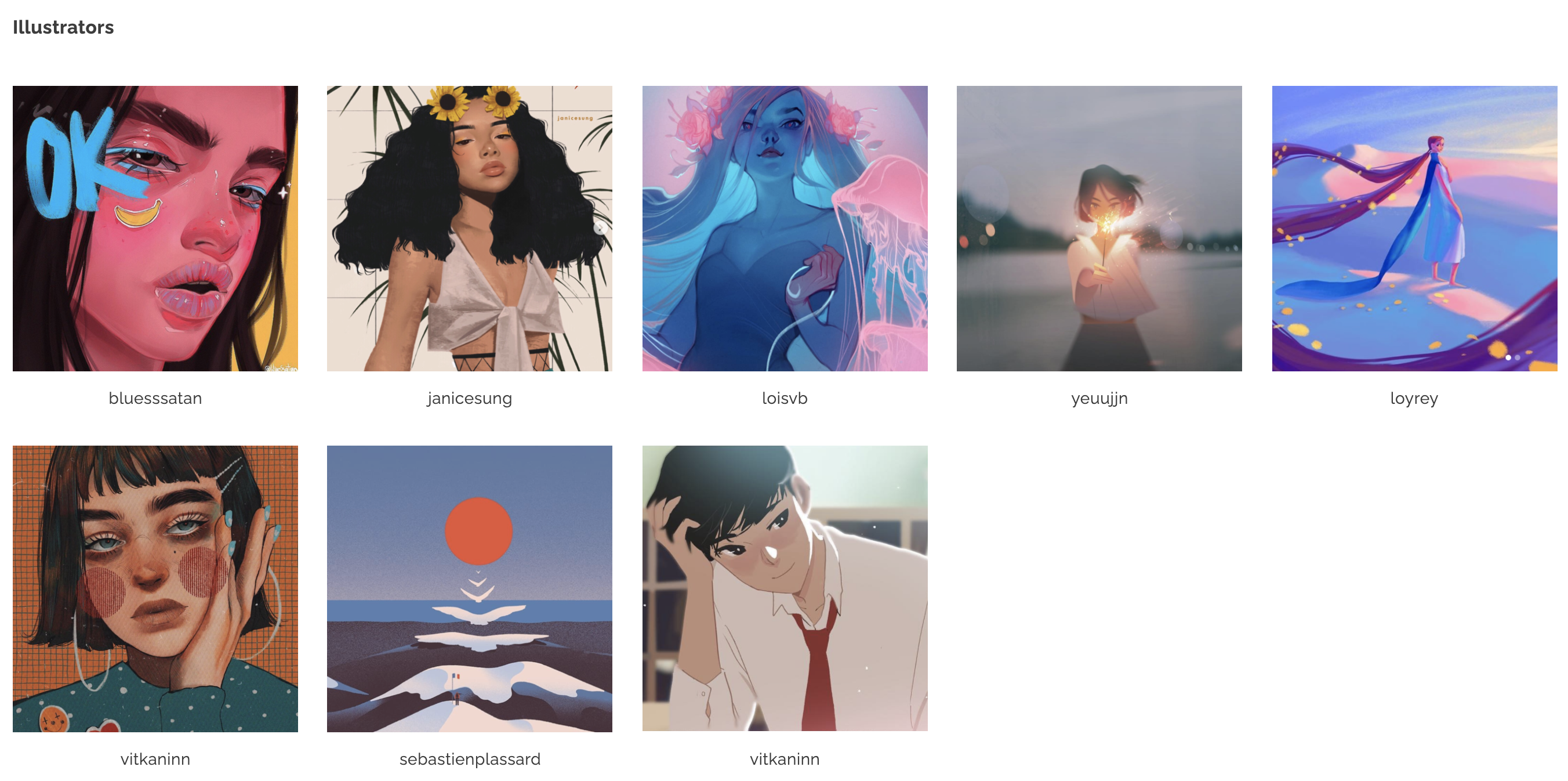 Screenshot of favourite illustrators to follow