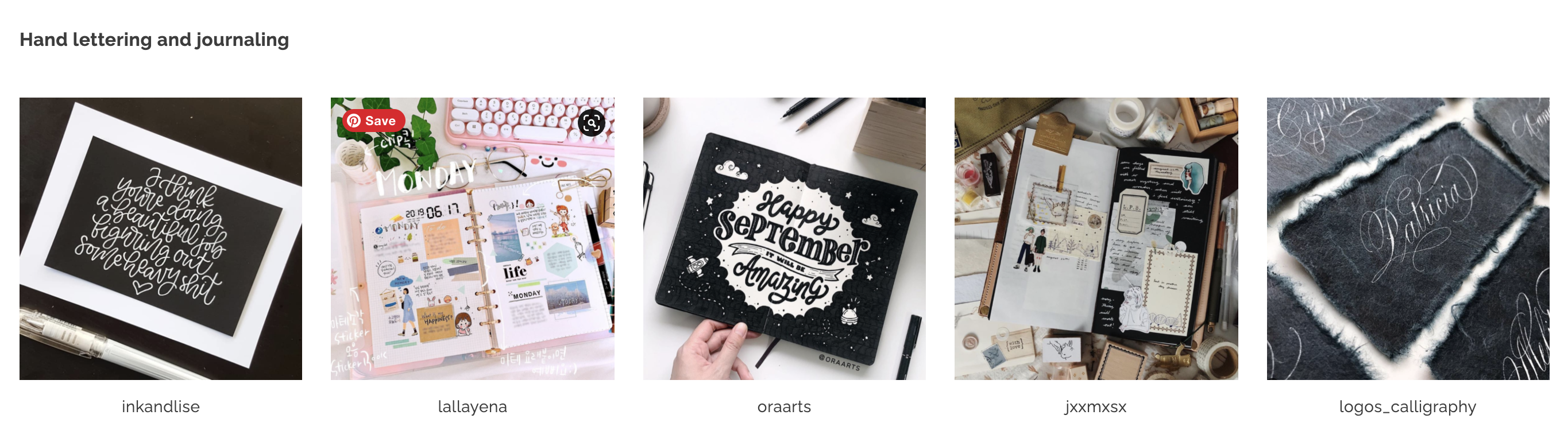 Screenshot of favourite hand lettering and journaling accounts to follow